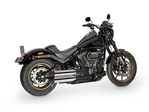 Dr. Jekill & Mr. Hyde Shorty Chrome Exhaust Harley-Davidson Low Rider S & Street Bob 107 2018–2020 — 3.5 inch Big Shot Wrinkle Black (EP-142819) — V-Strike Even Narrow Wrinkle Black headers