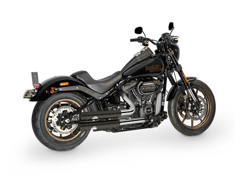 Dr. Jekill & Mr. Hyde Jekill Bomb Wrinkle Black Exhaust Harley-Davidson Low Rider S & Street Bob 107 2018–2020 — 3.5 inch Big Shot Wrinkle Black (EP-142829) — V-Strike Even Narrow Chrome headers