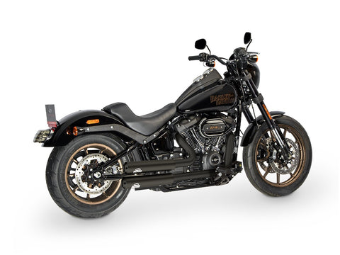 Dr. Jekill & Mr. Hyde Jekill Bomb Wrinkle Black Exhaust Harley-Davidson Low Rider S & Street Bob 107 2018–2020 — 3.5 inch Streetfighter Wrinkle Black (EP-142831) — V-Strike Even Narrow Wrinkle Black headers