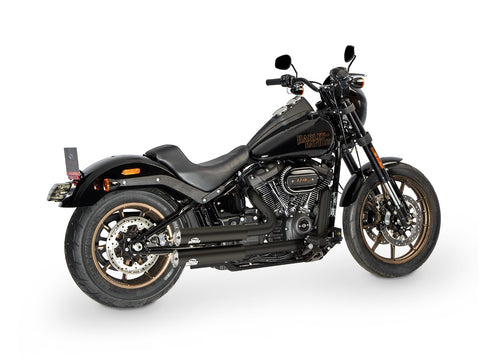 Dr. Jekill & Mr. Hyde Jekill Bomb Wrinkle Black Exhaust Harley-Davidson Low Rider S & Street Bob 107 2018–2020 — 3.5 inch Streetfighter Blank (EP-142832) — V-Strike Even Narrow Wrinkle Black headers