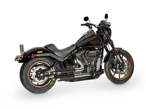 Dr. Jekill & Mr. Hyde Jekill Bomb Wrinkle Black Exhaust Harley-Davidson Low Rider S & Street Bob 107 2018–2020 — 3.5 inch Slashcut Chrome (EP-142834) — V-Strike Even Narrow Chrome headers