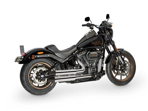 Dr. Jekill & Mr. Hyde Jekill Bomb Chrome Exhaust Harley-Davidson Low Rider S & Street Bob 107 2018–2020 — 3.5 inch Tapered Wrinkle Black (EP-142842) — V-Strike Even Narrow Chrome headers