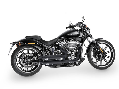 Dr. Jekill & Mr. Hyde Jekill Bomb Wrinkle Black Exhaust Harley-Davidson Breakout 107 & Fat Boy 107 2018–2020 — 3.5 inch Slashcut Wrinkle Black (EP-142903) — V-Strike Even Wide Wrinkle Black headers