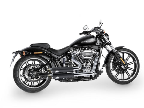Dr. Jekill & Mr. Hyde Jekill Bomb Wrinkle Black Exhaust Harley-Davidson Breakout 107 & Fat Boy 107 2018–2020 — 3.5 inch Slashcut Chrome (EP-142904) — V-Strike Even Wide Chrome headers