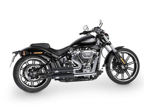 Dr. Jekill & Mr. Hyde Jekill Bomb Wrinkle Black Exhaust Harley-Davidson Breakout 114 & Fat Boy 114 2018–2020 — 3.5 inch Vintage Wrinkle Black (EP-142942) — V-Strike Even Wide Chrome headers