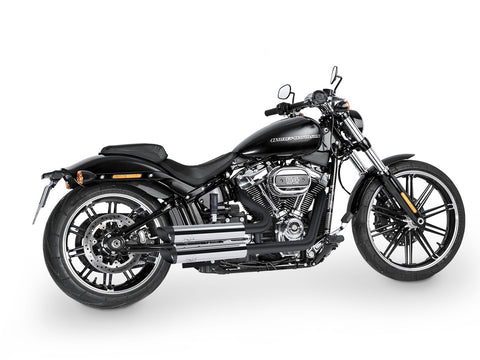Dr. Jekill & Mr. Hyde Jekill Bomb Chrome Exhaust Harley-Davidson Breakout 114 & Fat Boy 114 2018–2020 — 3.5 inch Slashcut Wrinkle Black (EP-142946) — V-Strike Even Wide Wrinkle Black headers