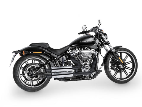 Dr. Jekill & Mr. Hyde Jekill Bomb Chrome Exhaust Harley-Davidson Breakout 114 & Fat Boy 114 2018–2020 — 3.5 inch Vintage Wrinkle Black (EP-142948) — V-Strike Even Wide Wrinkle Black headers