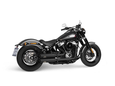 Dr. Jekill & Mr. Hyde Shorty Wrinkle Black Exhaust Harley-Davidson Softail Slim 107 & Softail Standard 2021–2024 — 3.5 inch Slashcut Wrinkle Black (EP-151442) — V-Strike Even Narrow Wrinkle Black headers