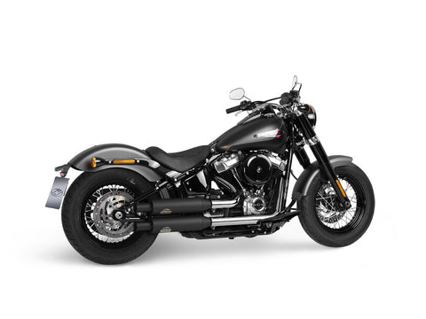 Dr. Jekill & Mr. Hyde Shorty Wrinkle Black Exhaust Harley-Davidson Softail Slim 107 & Softail Standard 2021–2024 — 3.5 inch Vintage Wrinkle Black (EP-151450) — V-Strike Even Narrow Chrome headers