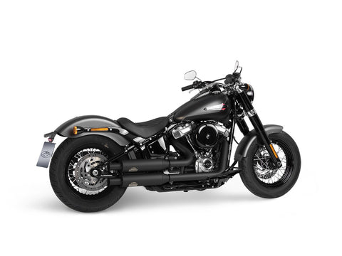 Dr. Jekill & Mr. Hyde Shorty Wrinkle Black Exhaust Harley-Davidson Softail Slim 107 & Softail Standard 2021–2024 — 3.5 inch Vintage Wrinkle Black (EP-151450) — V-Strike Even Narrow Wrinkle Black headers