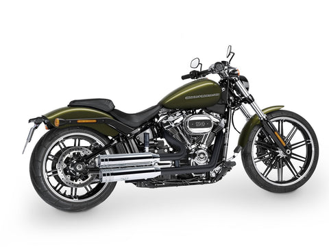 Dr. Jekill & Mr. Hyde Shorty Chrome Exhaust Harley-Davidson Breakout 114 & Fat Boy 114 2021 — 3.5 inch Big Shot Chrome (EP-151531) — V-Strike Even Wide Wrinkle Black headers