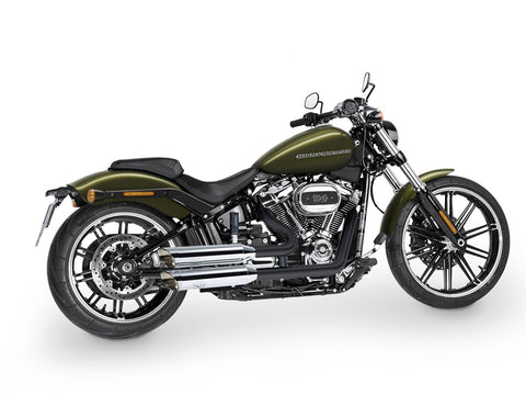Dr. Jekill & Mr. Hyde Shorty Chrome Exhaust Harley-Davidson Breakout 114 & Fat Boy 114 2021 — 3.5 inch Slashcut Chrome (EP-151534) — V-Strike Even Wide Wrinkle Black headers