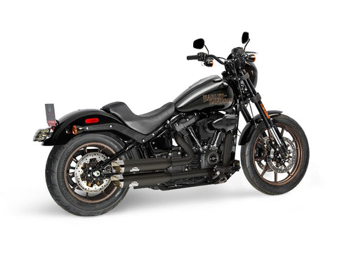 Dr. Jekill & Mr. Hyde Shorty Wrinkle Black Exhaust Harley-Davidson Low Rider ST & Low Rider S 2022–2024 — 3.5 inch Slashcut Chrome (EP-151690) — V-Strike Even Narrow Wrinkle Black headers