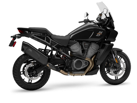 Dr. Jekill & Mr. Hyde Nomad Black Exhaust Harley-Davidson Pan America 1250 Special & Pan America 1250 2021–2023 — Hexagon Wrinkle Black (EP-153013) — heat shields: Carbon Gloss