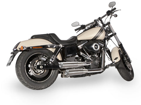 Dr. Jekill & Mr. Hyde Shorty (JH Headerset only) Chrome Exhaust Harley-Davidson CVO Screamin Eagle Fat Bob, Fat Bob & Wide Glide 2008–2011 — 3.5 inch Streetfighter Blank (EP-211170) — V-Strike Uneven Chrome headers