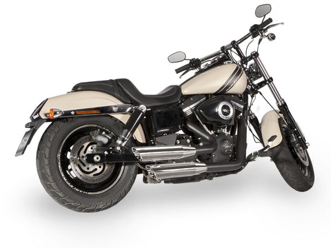 Dr. Jekill & Mr. Hyde Shorty (JH Headerset only) Chrome Exhaust Harley-Davidson CVO Screamin Eagle Fat Bob, Fat Bob & Wide Glide 2008–2011 — 3.5 inch Slashcut Chrome (EP-211176) — V-Strike Uneven Wrinkle Black headers