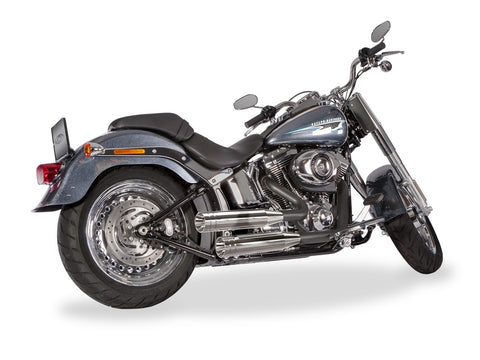 Dr. Jekill & Mr. Hyde Shorty Chrome Exhaust Harley-Davidson Fat Boy up to 103 1984–1995 — 3.5 inch Big Shot Chrome (EP-211352) — V-Strike Uneven Wrinkle Black headers