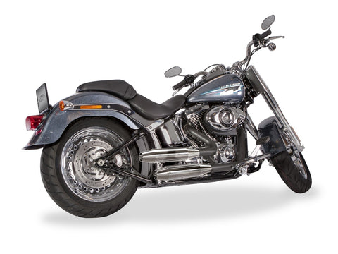 Dr. Jekill & Mr. Hyde Shorty Chrome Exhaust Harley-Davidson Fat Boy up to 103 1984–1995 — 3.5 inch Tapered Chrome (EP-211354) — V-Strike Uneven Wrinkle Black headers