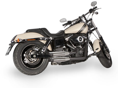 Dr. Jekill & Mr. Hyde Shorty (JH Headerset only) Chrome Exhaust Harley-Davidson CVO Screamin Eagle Fat Bob, Fat Bob & Wide Glide 2008–2011 — 3.5 inch Slashcut Wrinkle Black (EP-213589) — V-Strike Even Wrinkle Black headers