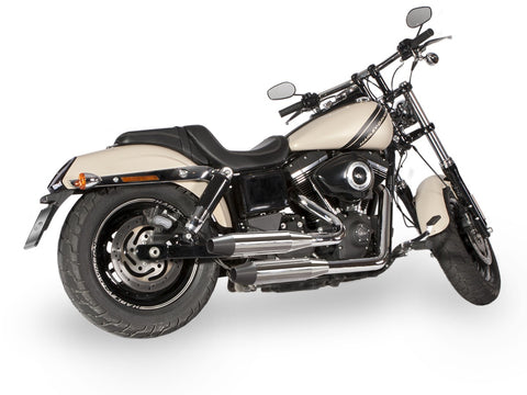 Dr. Jekill & Mr. Hyde Shorty (JH Headerset only) Chrome Exhaust Harley-Davidson CVO Screamin Eagle Fat Bob, Fat Bob & Wide Glide 2008–2011 — 3.5 inch Tapered Wrinkle Black (EP-213590) — V-Strike Uneven Chrome headers