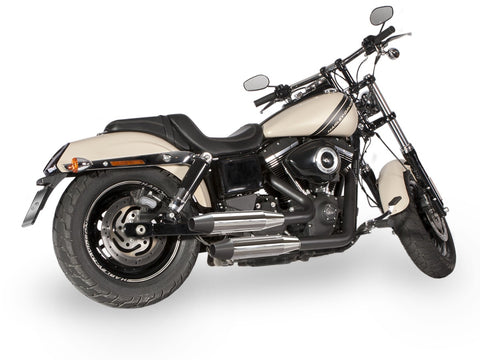 Dr. Jekill & Mr. Hyde Shorty (JH Headerset only) Chrome Exhaust Harley-Davidson CVO Screamin Eagle Fat Bob, Fat Bob & Wide Glide 2008–2011 — 3.5 inch Tapered Wrinkle Black (EP-213590) — V-Strike Uneven Wrinkle Black headers