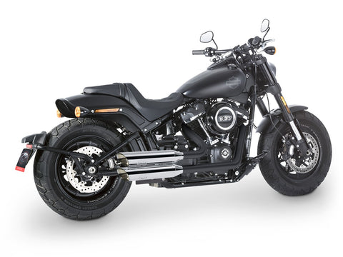Dr. Jekill & Mr. Hyde Shorty (JH Headerset only) Chrome Exhaust Harley-Davidson Fat Bob 107 2018–2020 — 3.5 inch Slashcut Chrome (EP-240506) — V-Strike Even Narrow Wrinkle Black headers