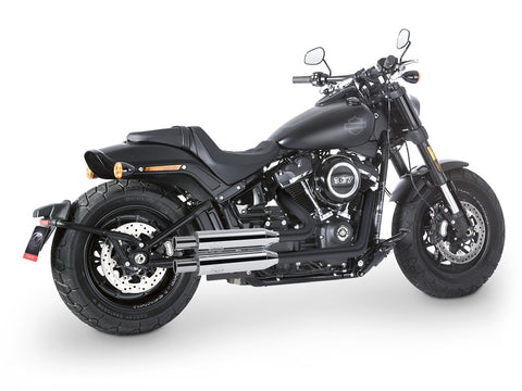Dr. Jekill & Mr. Hyde Shorty (JH Headerset only) Chrome Exhaust Harley-Davidson Fat Bob 107 2018–2020 — 3.5 inch Vintage Stainless Steel (EP-240508) — V-Strike Even Narrow Wrinkle Black headers