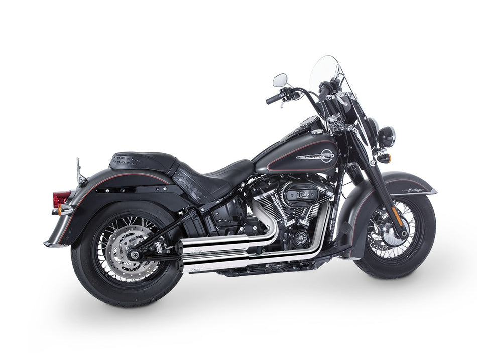 Dr. Jekill & Mr. Hyde Jekill Bomb Chrome Exhaust Harley-Davidson Heritage Classic 107 & Softail Deluxe 107 2018–2020 — 3.5 inch Streetfighter Wrinkle Black (EP-242301) — V-Strike Even Narrow Chrome headers