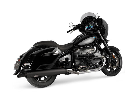Dr. Jekill & Mr. Hyde Beat Long Black Exhaust BMW R18 B, R18 Roctane & R18 Transcontinental 2021–2024 — 4.0 inch Big Shot Black (EP-250805) — Header set Dark Chrome headers