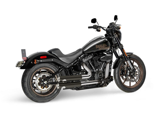 Dr. Jekill & Mr. Hyde Jekill Bomb Wrinkle Black Exhaust Harley-Davidson Low Rider S 2022–2024 — 3.5 inch Streetfighter Blank (EP-251979) — V-Strike Even Narrow Chrome headers