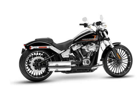 Dr. Jekill & Mr. Hyde Jekill Bomb Chrome Exhaust Harley-Davidson Breakout 117 2023–2024 — 3.5 inch Big Shot Chrome (EP-252155) — V-Strike Even Wide Wrinkle Black headers