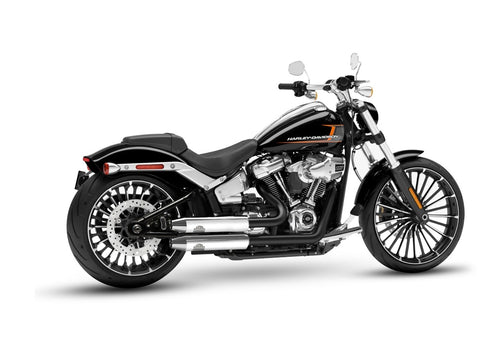 Dr. Jekill & Mr. Hyde Jekill Bomb Chrome Exhaust Harley-Davidson Breakout 117 2023–2024 — 3.5 inch Tapered Chrome (EP-252163) — V-Strike Even Wide Wrinkle Black headers
