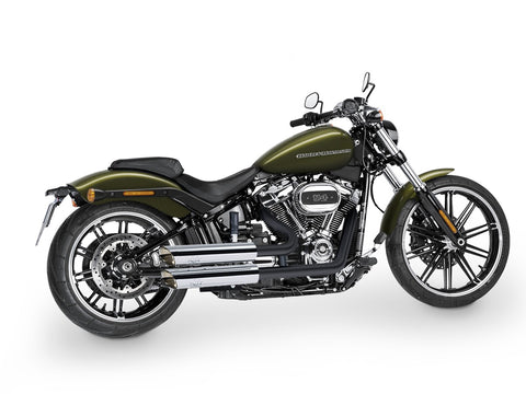 Dr. Jekill & Mr. Hyde Jekill Bomb Chrome Exhaust Harley-Davidson Breakout 114 & Fat Boy 114 2021–2024 — 3.5 inch Slashcut Chrome (EP-252223) — V-Strike Even Wide Wrinkle Black headers