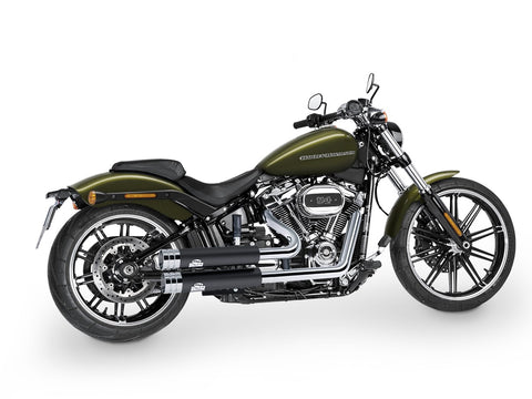 Dr. Jekill & Mr. Hyde Jekill Bomb Wrinkle Black Exhaust Harley-Davidson Breakout 114 & Fat Boy 114 2021–2024 — 3.5 inch Big Shot Chrome (EP-252233) — V-Strike Even Wide Chrome headers
