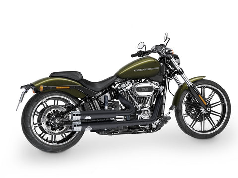 Dr. Jekill & Mr. Hyde Jekill Bomb Wrinkle Black Exhaust Harley-Davidson Breakout 114 & Fat Boy 114 2021–2024 — 3.5 inch Big Shot Chrome (EP-252233) — V-Strike Even Wide Wrinkle Black headers
