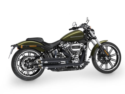 Dr. Jekill & Mr. Hyde Jekill Bomb Wrinkle Black Exhaust Harley-Davidson Breakout 114 & Fat Boy 114 2021–2024 — 3.5 inch Slashcut Chrome (EP-252236) — V-Strike Even Wide Wrinkle Black headers