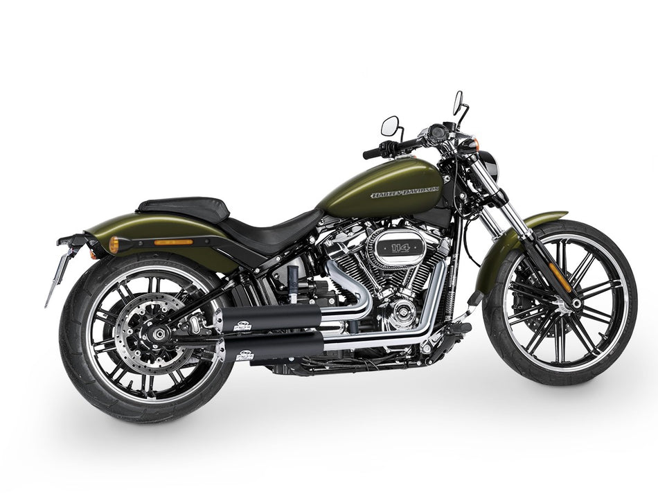 Dr. Jekill & Mr. Hyde Jekill Bomb Wrinkle Black Exhaust Harley-Davidson Breakout 114 & Fat Boy 114 2021–2024 — 3.5 inch Streetfighter Blank (EP-252239) — V-Strike Even Wide Chrome headers