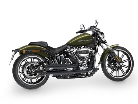 Dr. Jekill & Mr. Hyde Jekill Bomb Wrinkle Black Exhaust Harley-Davidson Breakout 114 & Fat Boy 114 2021–2024 — 3.5 inch Streetfighter Wrinkle Black (EP-252240) — V-Strike Even Wide Wrinkle Black headers