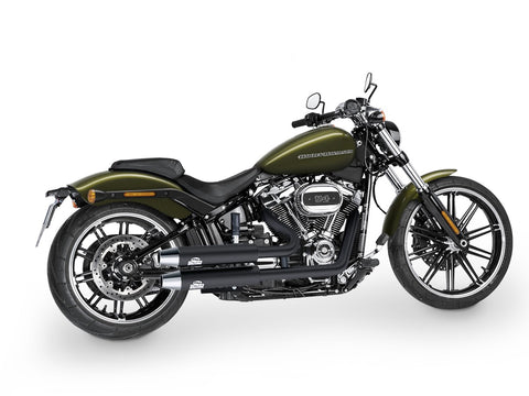Dr. Jekill & Mr. Hyde Jekill Bomb Wrinkle Black Exhaust Harley-Davidson Breakout 114 & Fat Boy 114 2021–2024 — 3.5 inch Tapered Chrome (EP-252241) — V-Strike Even Wide Wrinkle Black headers