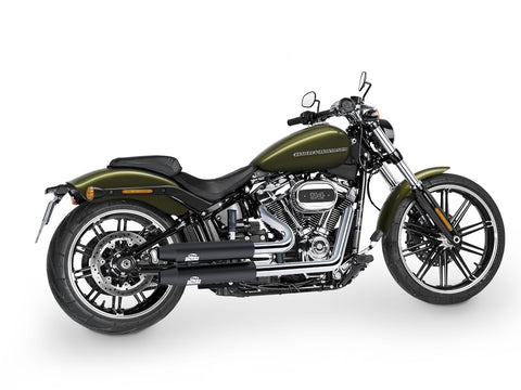 Dr. Jekill & Mr. Hyde Jekill Bomb Wrinkle Black Exhaust Harley-Davidson Breakout 114 & Fat Boy 114 2021–2024 — 3.5 inch Tapered Wrinkle Black (EP-252242) — V-Strike Even Wide Chrome headers