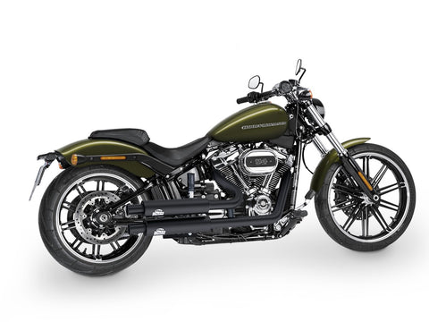 Dr. Jekill & Mr. Hyde Jekill Bomb Wrinkle Black Exhaust Harley-Davidson Breakout 114 & Fat Boy 114 2021–2024 — 3.5 inch Vintage Wrinkle Black (EP-252244) — V-Strike Even Wide Wrinkle Black headers