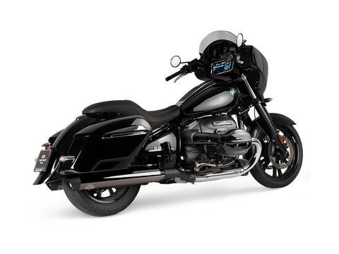 Dr. Jekill & Mr. Hyde Beat Long Dark Chrome Exhaust BMW R18 B, R18 Roctane & R18 Transcontinental 2021–2024 — 4.0 inch Slashcut Black (EP-252372) — Header set Black headers