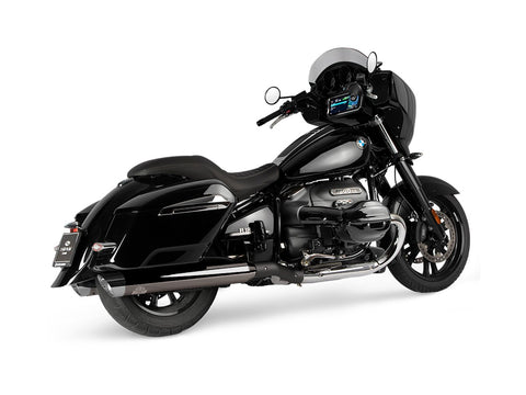 Dr. Jekill & Mr. Hyde Beat Long Dark Chrome Exhaust BMW R18 B, R18 Roctane & R18 Transcontinental 2021–2024 — 4.0 inch Slashcut Chrome (EP-252373) — Header set Black headers