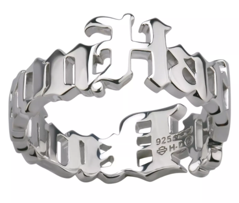 Harley-Davidson® Women's Old English H-D Script Band Ring, Sterling Silver HDR0479-07