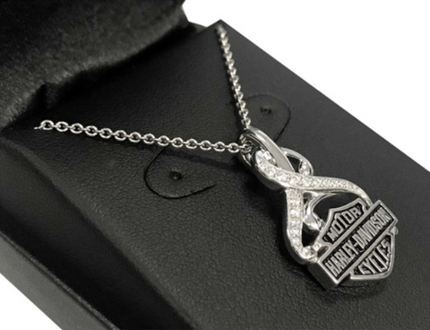 Harley-Davidson® Women's Bling Crystal Filigree B&S Necklace, Silver HDN0409