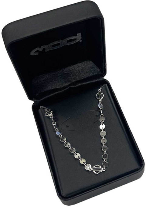 Harley-Davidson® Womens Small Disc B&S Chain Necklace, Sterling Silver HDN0474