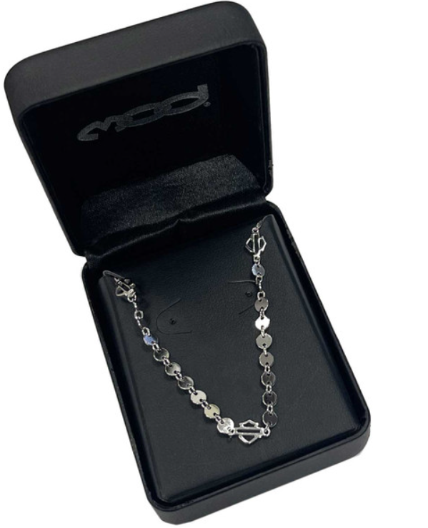 Harley-Davidson® Womens Small Disc B&S Chain Necklace, Sterling Silver HDN0474