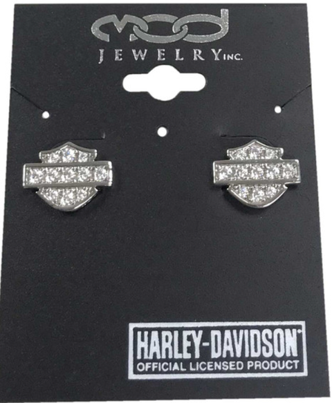 Harley-Davidson® Women's Earrings, Bling Bar & Shield Logo Post, Silver HDE0228