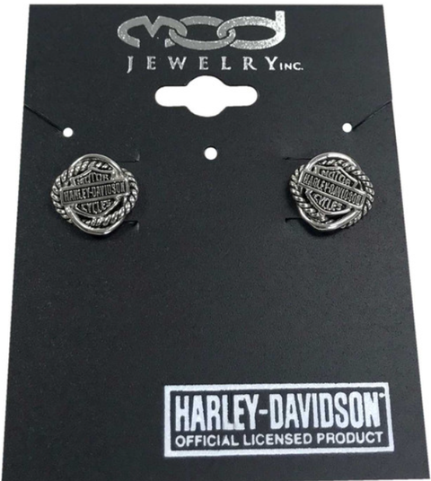 Harley-Davidson® Women's Woven Circle Bar & Shield Post Earrings HDE0308