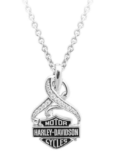 Harley-Davidson® Women's Bling Crystal Filigree B&S Necklace, Silver HDN0409